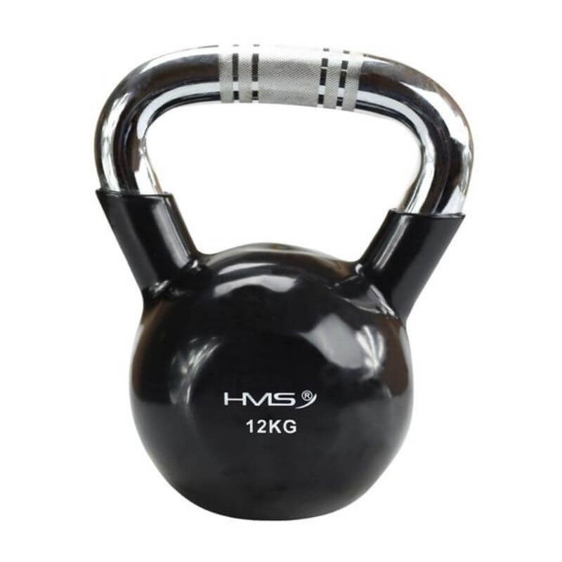 Kettlebell s chromovaným úchopem KTC HMS, 12 kg, černý